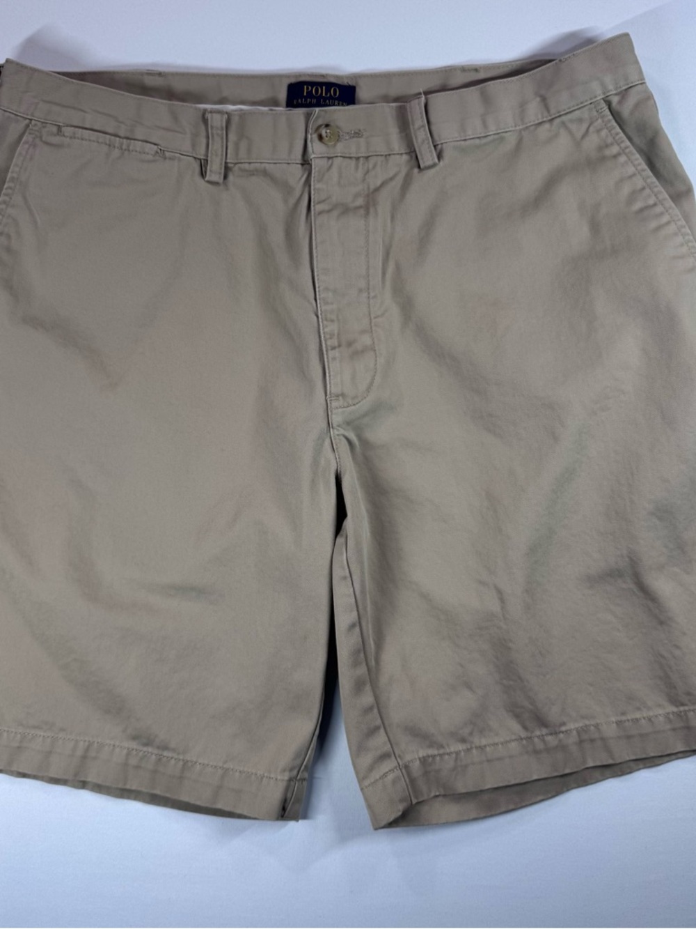 POLO Ralph Lauren Men’s Khaki Chino Shorts, Flat Front, 100% Cotton, Beige, 38W